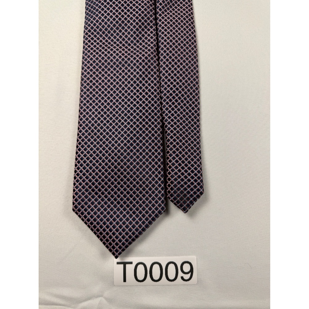Giorgio Brutini Collezione Mens Navy Pink Grid Geometric Hand Made Necktie Tie